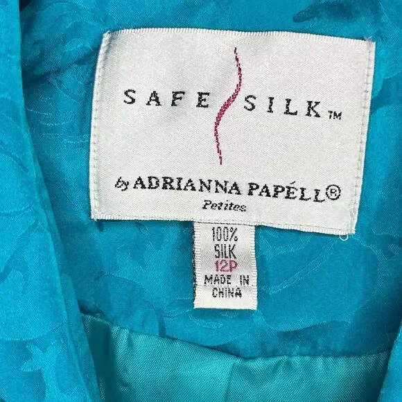 VTG 80s ADRIANNA PAPELL Women Skirt/Jackets Set Floral Long Sleeve Silk 12P Blue - Picture 5 of 14